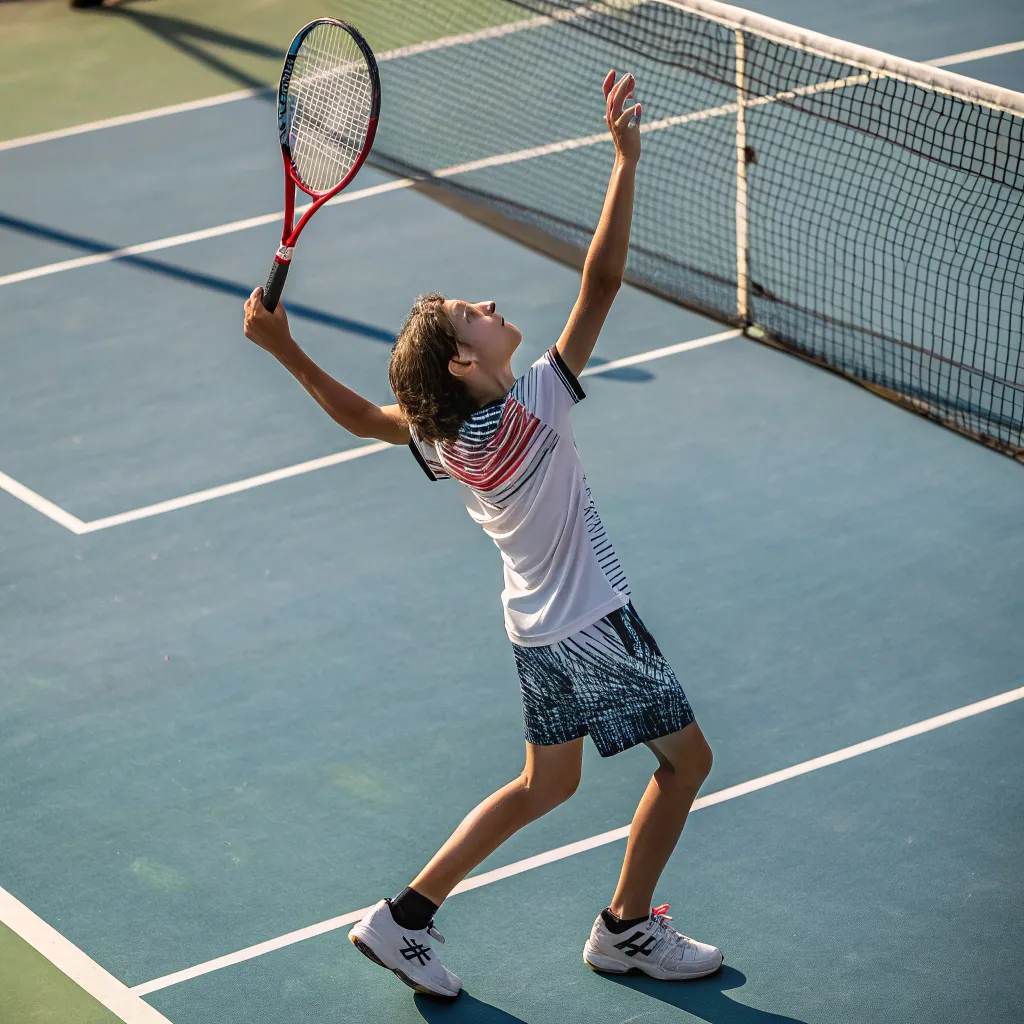 Young tennis player preparing to serve