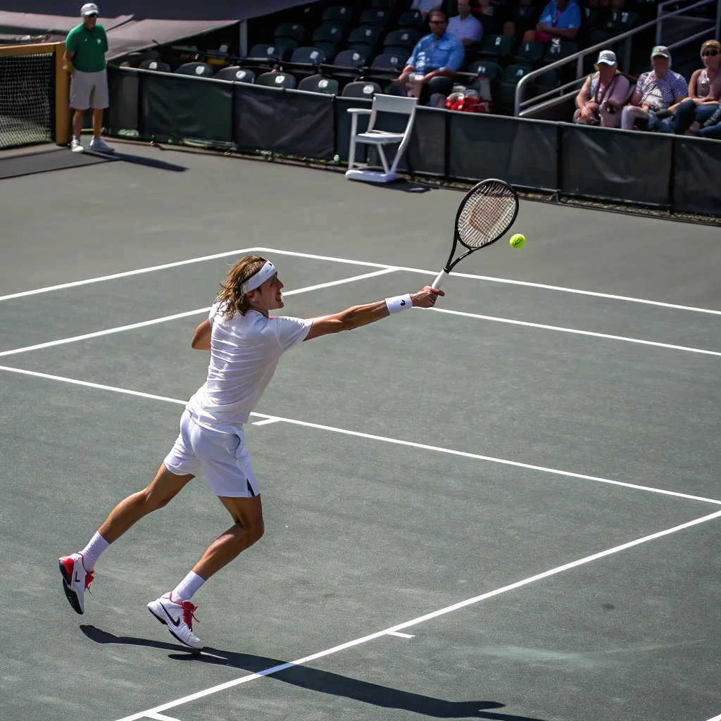 Tennis player executing a backhand shot